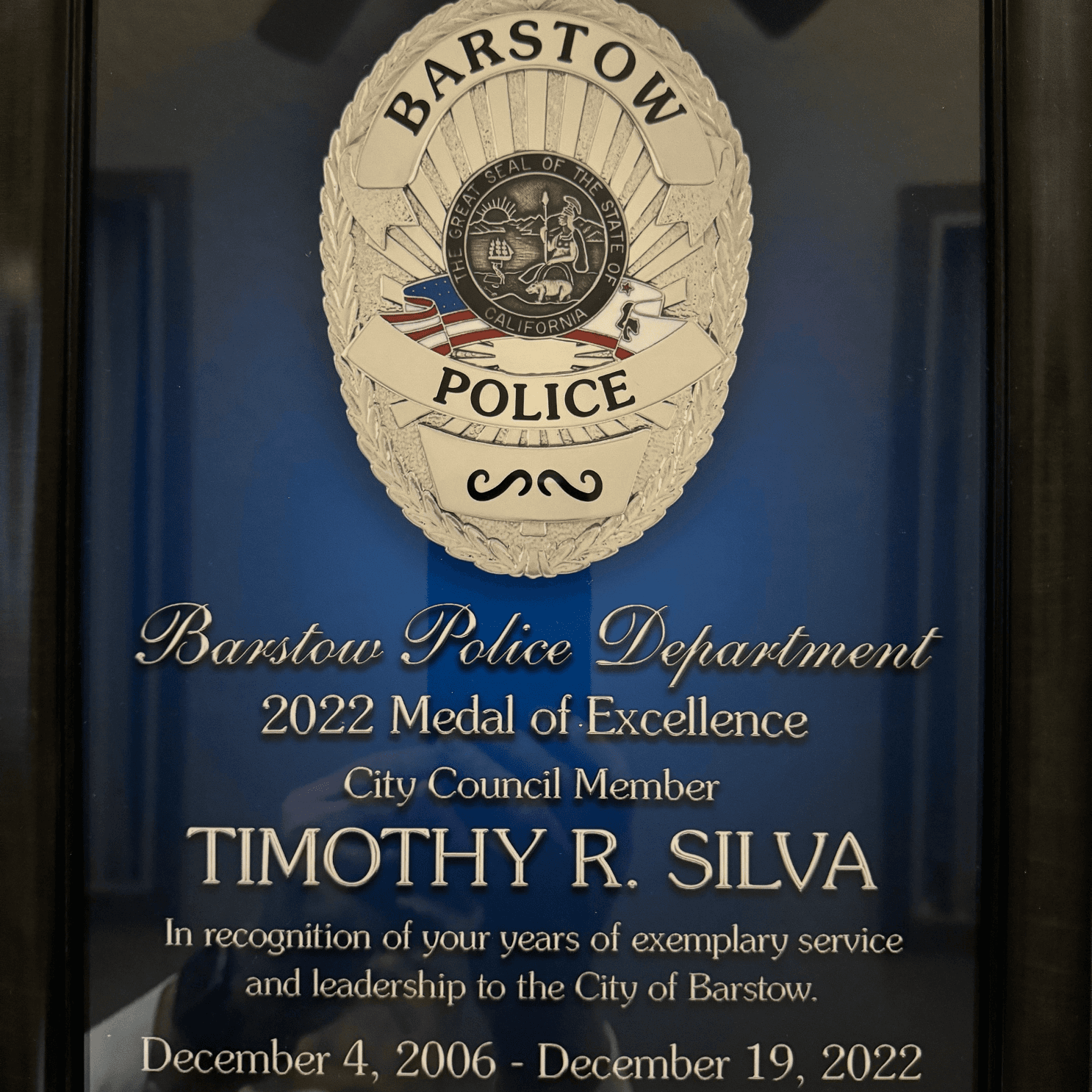 Barstow Police Dept Medal of Excellence