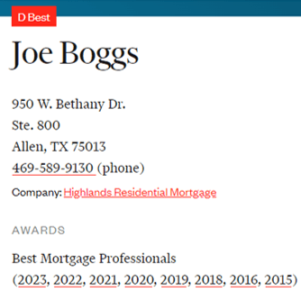 D Magazine Best Mortgage Professional