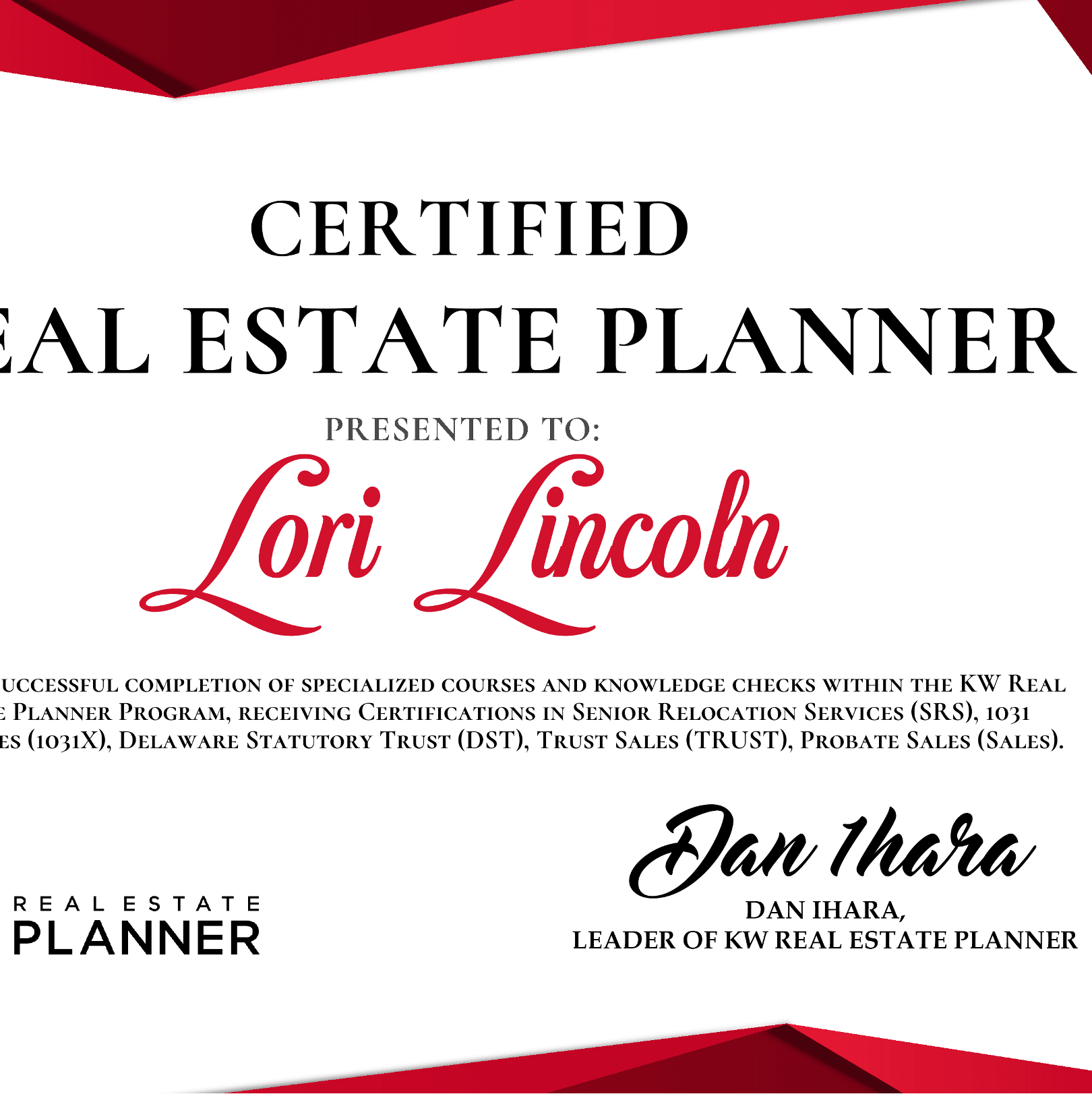 Certified Real Estate Planner